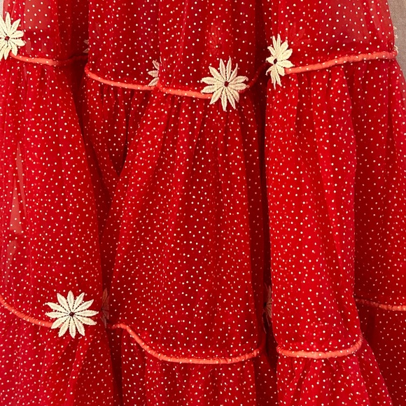 Vintage Red Sheer Polka-Dot Organza Flower Dress - Picture 5 of 5
